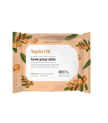 دستمال مرطوب پاک کننده آرایش صورت پوست خشک و حساس روغن آرگان بیول 20 برگ